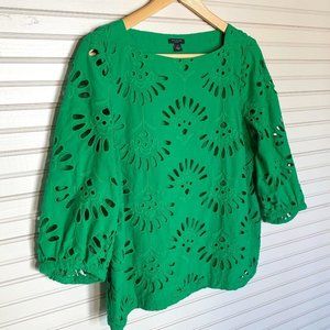 Ann Taylor Petite Embroidered Cutout Top Green